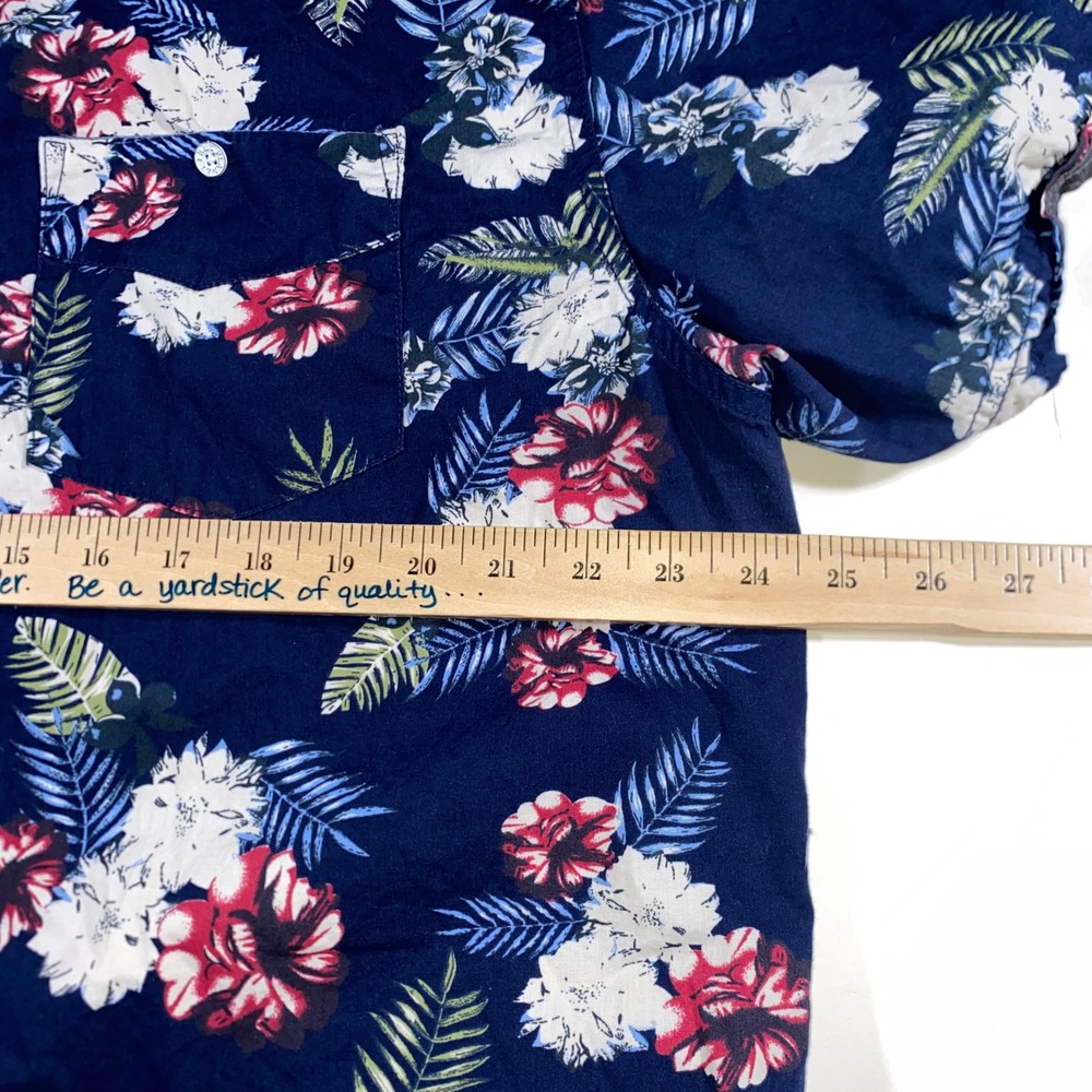 Free Planet Mens 2X Navy Blue Tropical Floral Cotton Short Sleeve Button Down - Picture 3 of 7